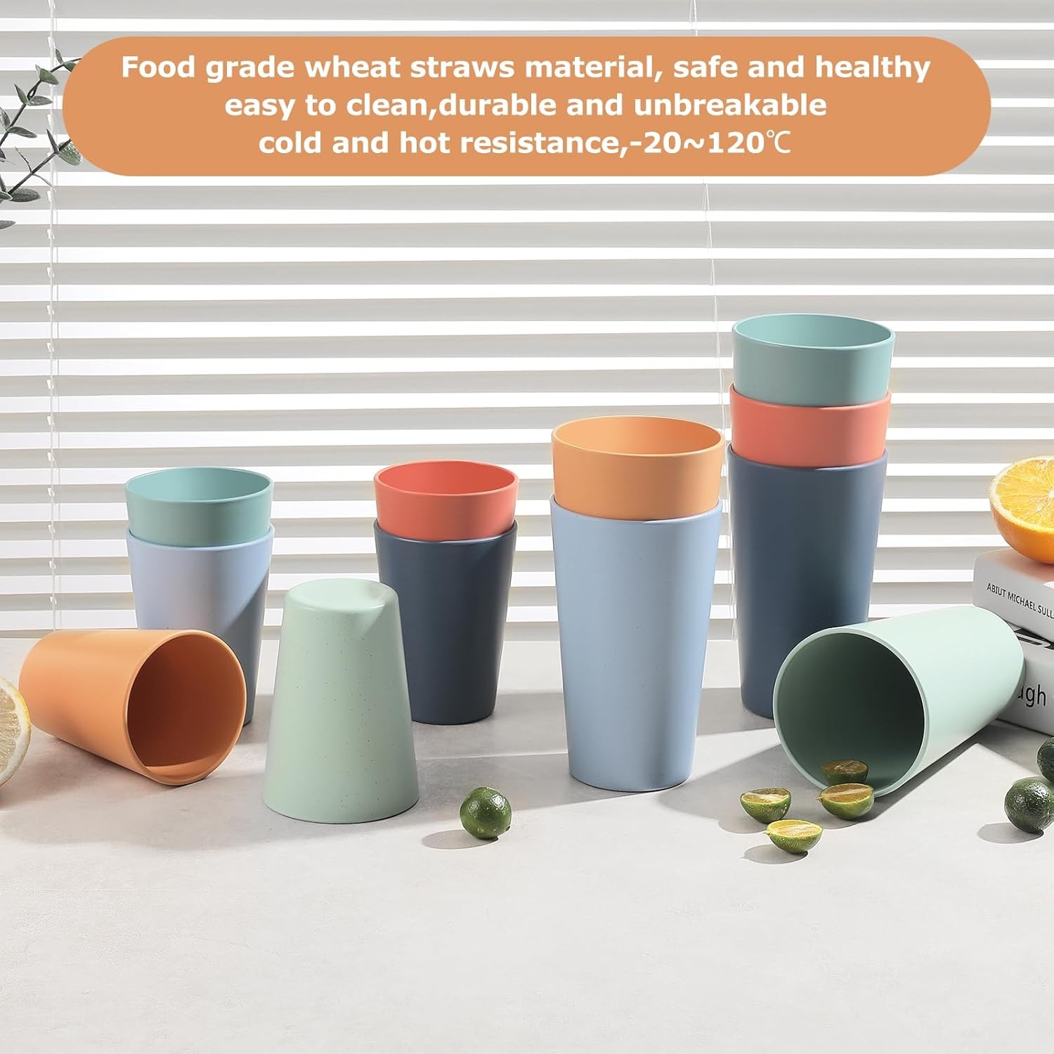 Set of 12 Wheat Straw Cups, 6 Pcs 20 oz & 6 Pcs 12 oz Unbreakable Drinking Cups,