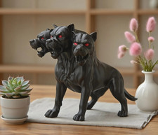 Black Three Headed Dog Figurine Spooky Halloween Home Garden Decor Collectible
