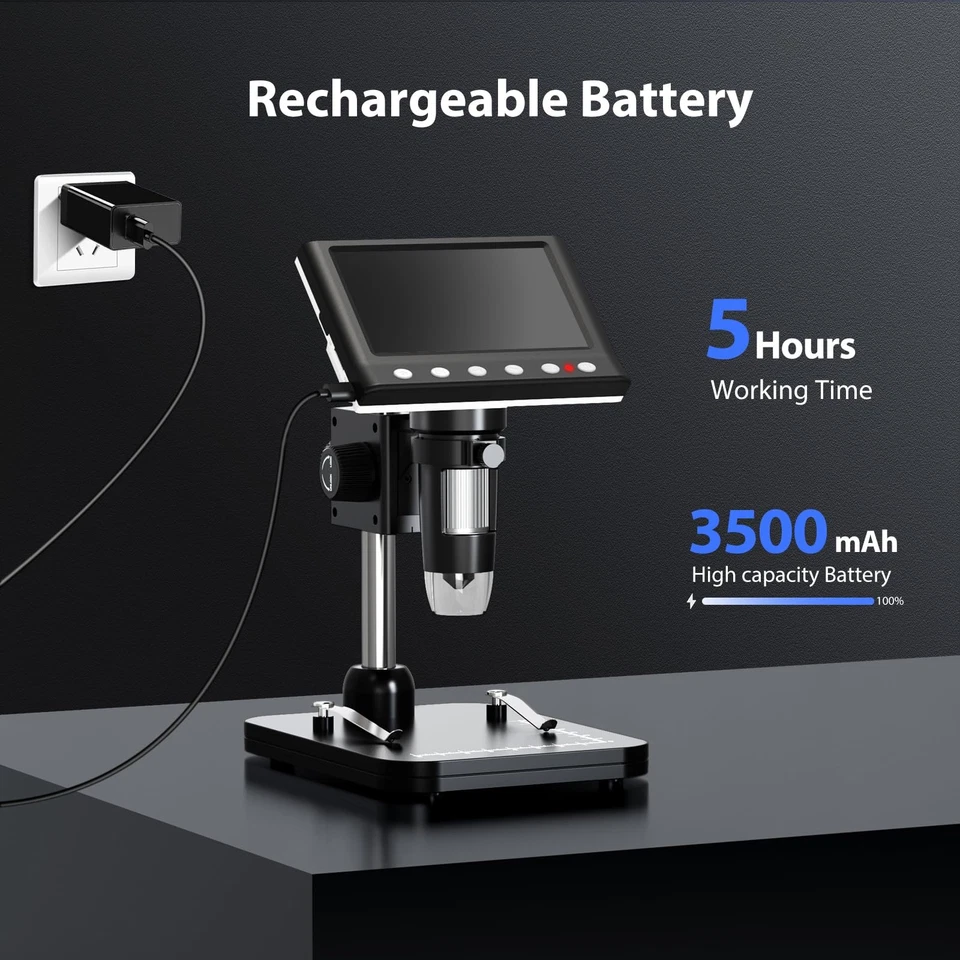 Microscopio para monedas IPS de 4,3"" 1000X aumento digital 8 LED Windows 32 GB tarjeta TF Foto 3 de 4