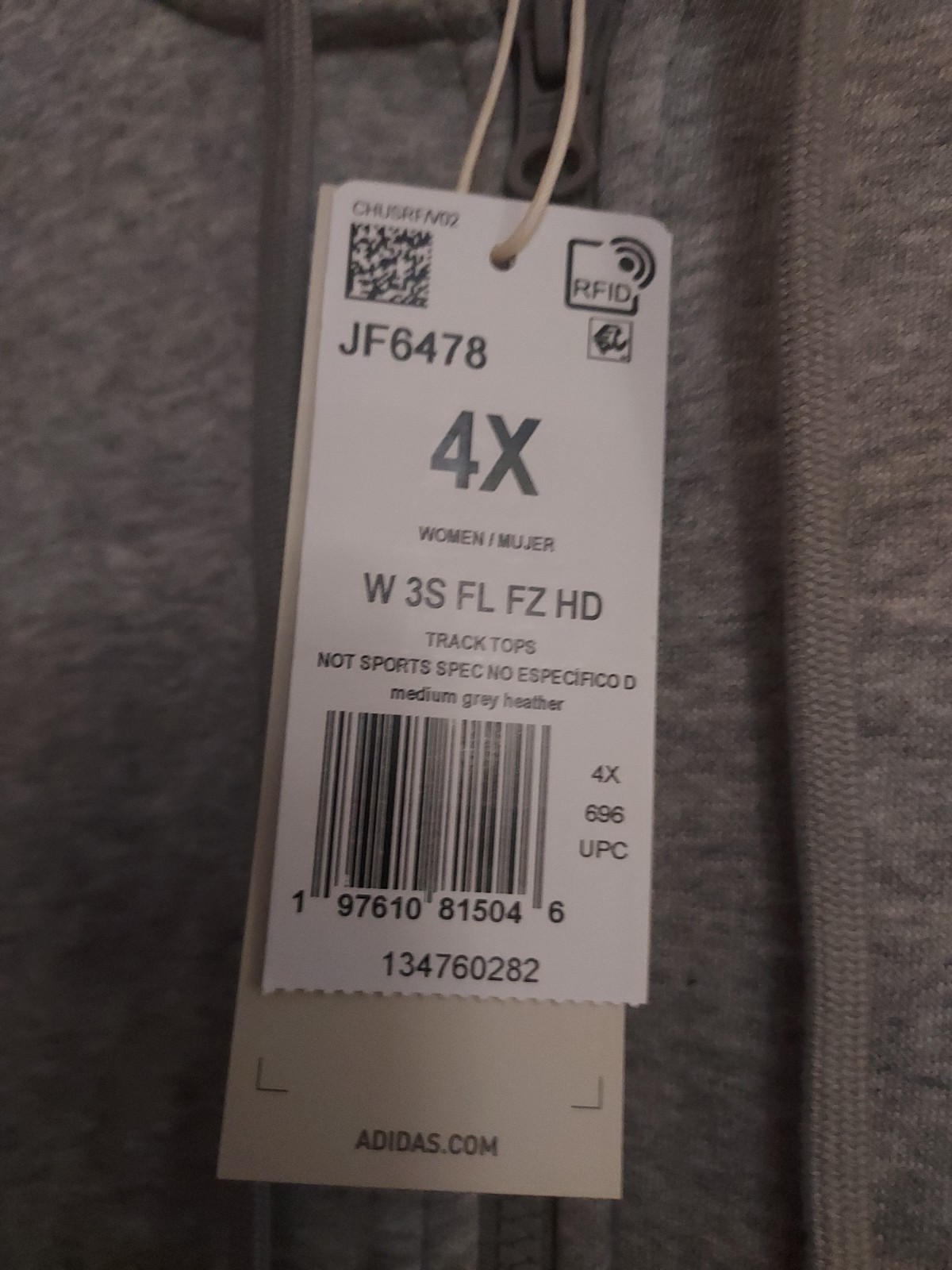 NWT ADIDAS PLUS SIZE 4X WOMEN'S GRAY 2) PIECE TRACK SUIT image 3