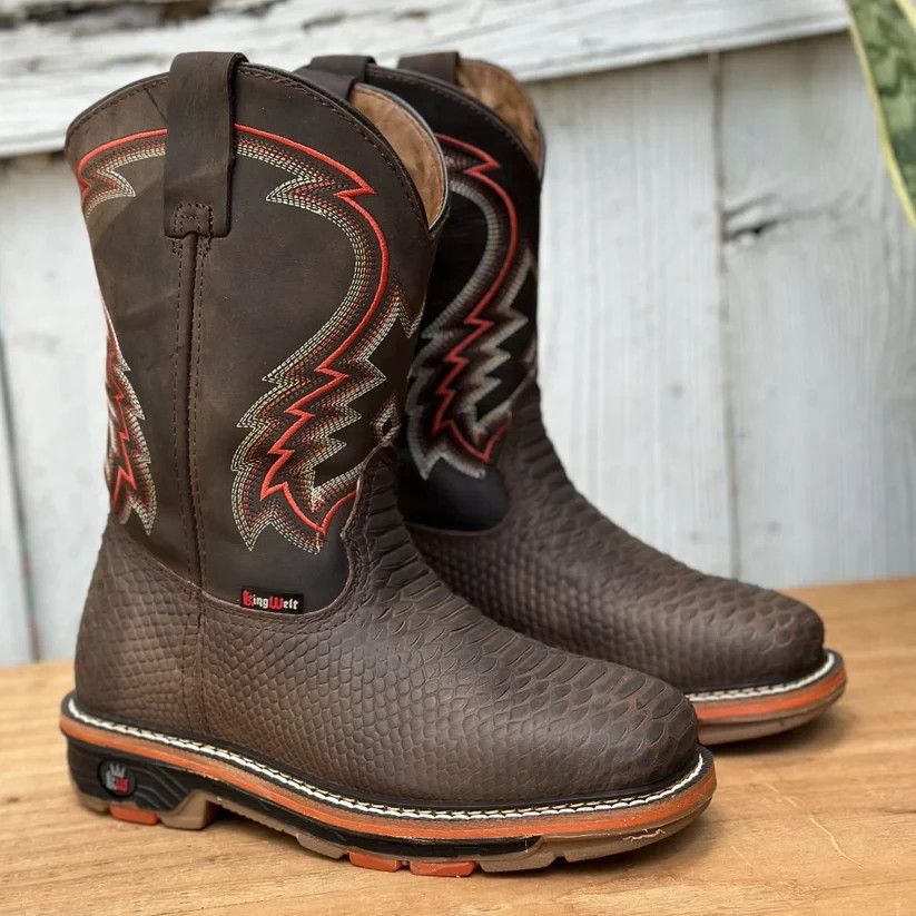 Genuine Leather KW-Venom Exotic Python Snake Print Square Toe
