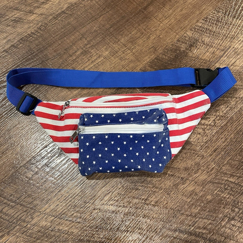 American Flag Canvas Waist Pack 5L 2 Pockets Adjustable Buckle Unisex