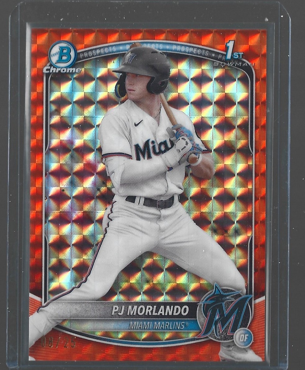 2025 BOWMAN PJ MORLANDO CHROME 1ST PROSPECT ORANGE GEOMETRIC REFRACTOR #08/25