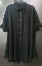 Womens Black Button Down Pleated Frill Summer Shirt Swing Smock Mini Dress Top