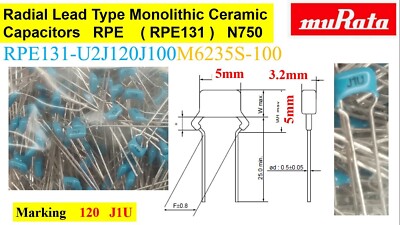 500X MURATA RPE131 Radial Monolithic Ceramic Capacitor 12pF 100V 5% N750