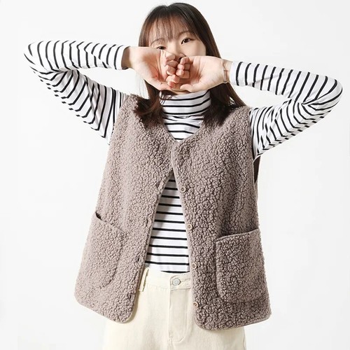 Women Sherpa Fleece Vest Sleeveless Jacket Cardigan Outwear Gilet Pockets Top - Picture 14 of 18