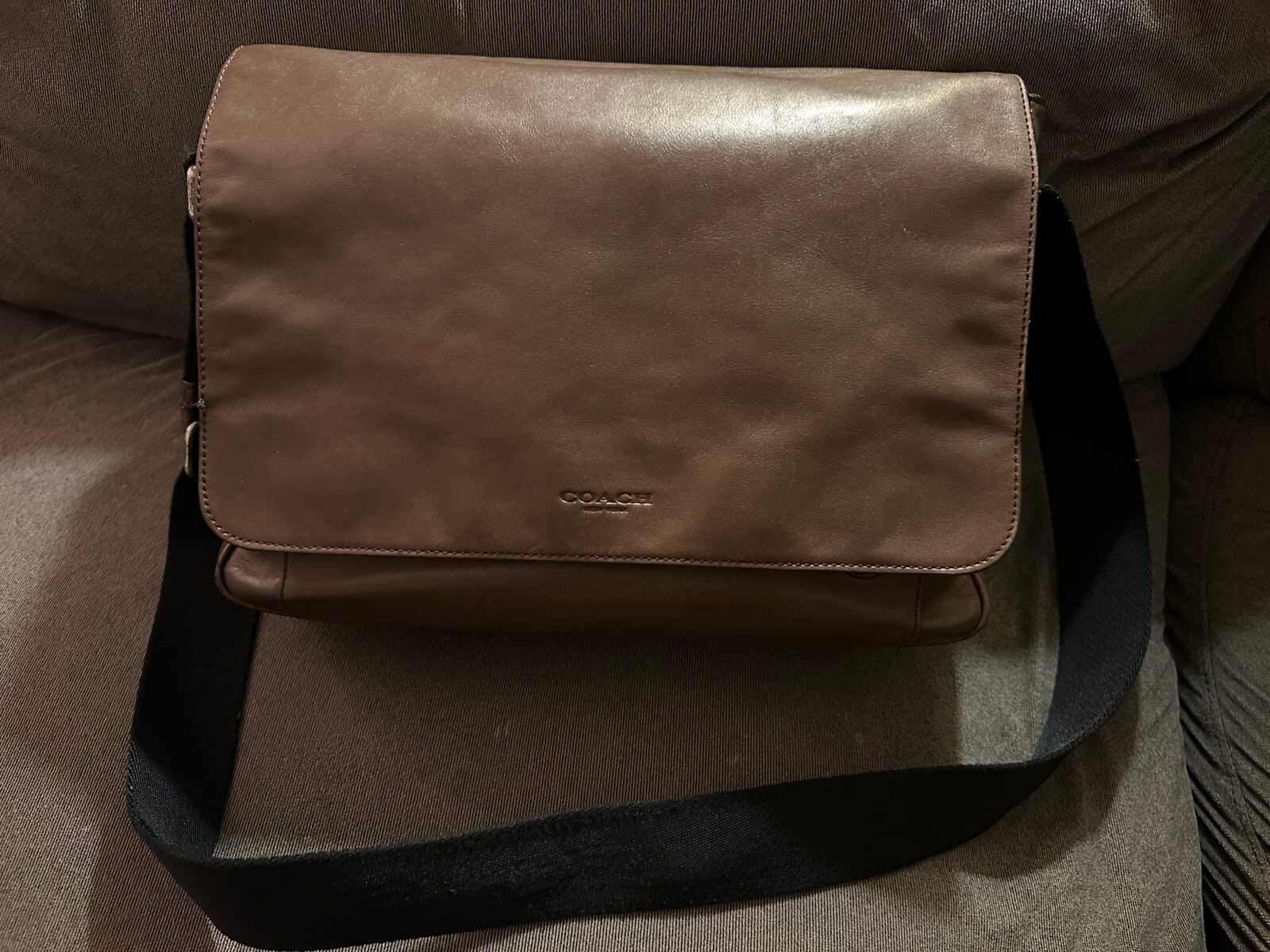 COACH Brown Leather Crossbody Laptop Briefcase Bag Me… Gem