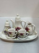 Royal Norfolk Miniature Porcelain Tea Set For Five Morning Glory Flowers 3” In