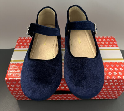 PANDANINJIA Toddler Girls Dress Shoes Strap Ballet Navy Suede 