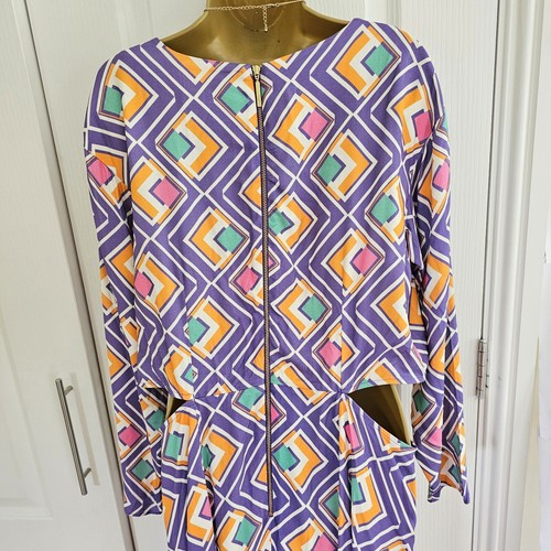 Vestido midi Closet London para mujer Reino Unido 16 púrpura estampado abstracto múltiple cintura recortada - Imagen 9 de 12