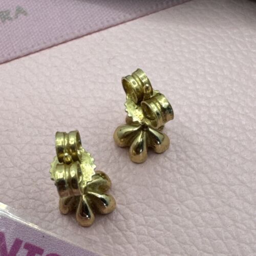 Pandora 14ct Yellow Gold Cherry Blossom Earrings Pink Enamel 250318En40 Studs - Picture 2 of 9