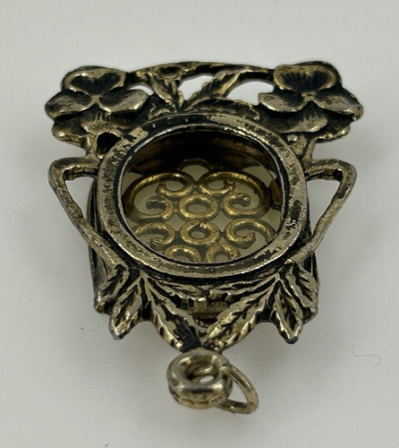 Vintage Oval Picture Frame Pendant Antiqued Gold Tone Pansy Floral - Picture 4 of 7