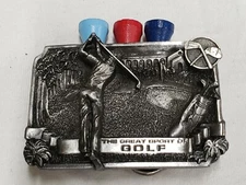 Vintage 1983 Bergamot Brass Works L-86 Golf Golfing Metal Belt Buckle Unisex USA