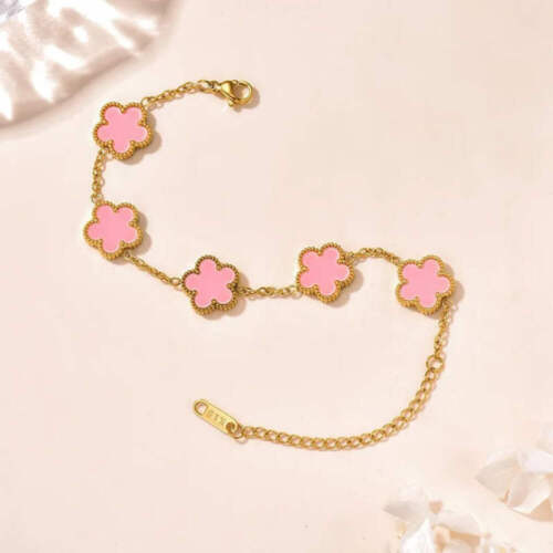 Lucky Clover Women's Hand Bracelets Double Sided Flowers Jewellery Gifts Stainle - Picture 34 of 38