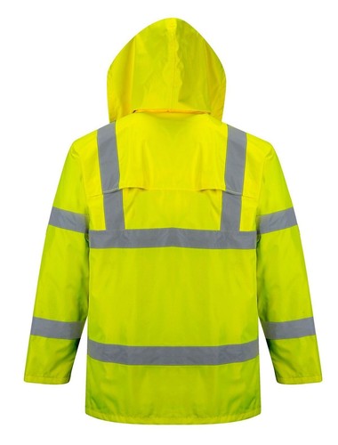 Portwest Jacket Hi Vis Rain Jacket Waterproof Hooded Safety Coat Lightweight UK - Picture 10 of 11