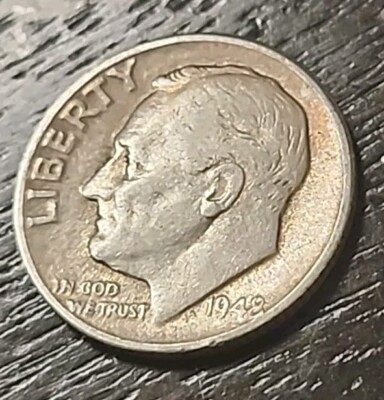 1948 D Roosevelt Dime 90% Silver - Slight Toning- DDO Double Lips -Minting Error