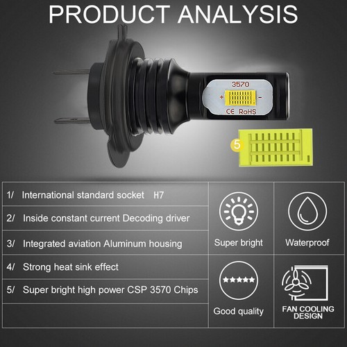 Bombillas de faros LED H7 para Mercedes Benz SL S SLK E C CL Clase Alta Luz Baja 6000K - Imagen 6 de 11
