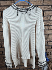 Zara Cream  Black Fringed sweater Size medium