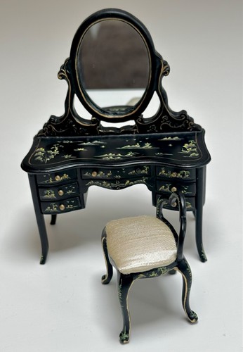 Dolls house miniature 1:12 hand painted Oriental dressing table + stool by JIAYI