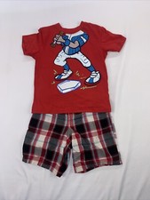 Multi brand Boys Red Shirt  Red Plaid Shorts Outfit Size 5