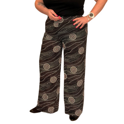 WOMENS PALAZZO LADIES BLACK PINK CIRCLE ELASTIC WAIST ELASTIC WAIST TROUSERS