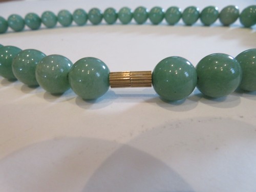 Collana Vintage Asiatica Pietra Giadite Verde Perline 21" Grandi 14mm Perline 124g - Foto 4 di 18