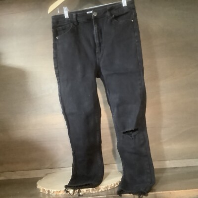 Bershka Denim Womens SUPER HIGH RISED CROPPED SIZE 10 BLACK JEAN