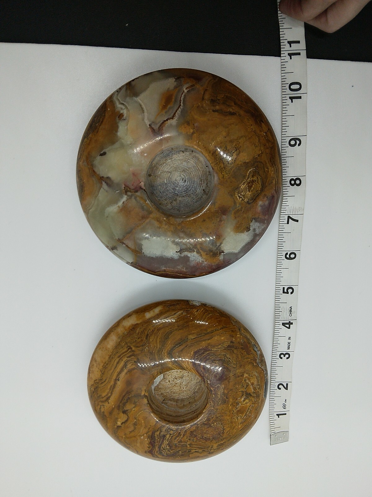 Polished Stone Tealight Holders 2pc Ten Thousand Villages Carved Candle