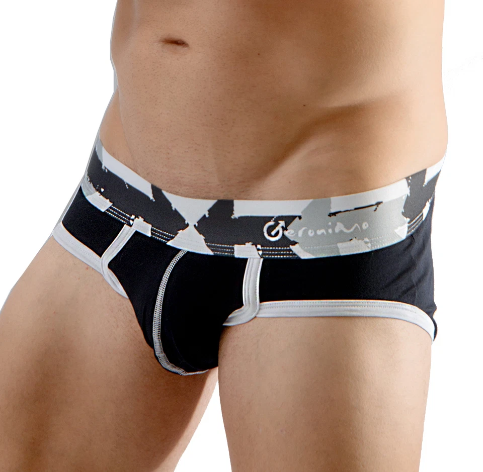 Roupa íntima masculina elegante Geronimo preta ou azul hipster algodão slip 1665s1 - Imagem 2 de 2