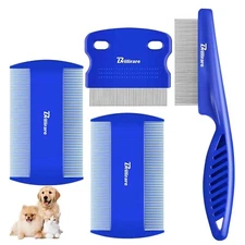4 Pack Pet Hair Comb Stainless Steel Flea Lice Combs Cat Dog Grooming Kit Tools