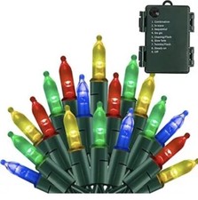 Multi-Colored Battery Operated Christmas Lights 50 LED 16FT Waterproof String...