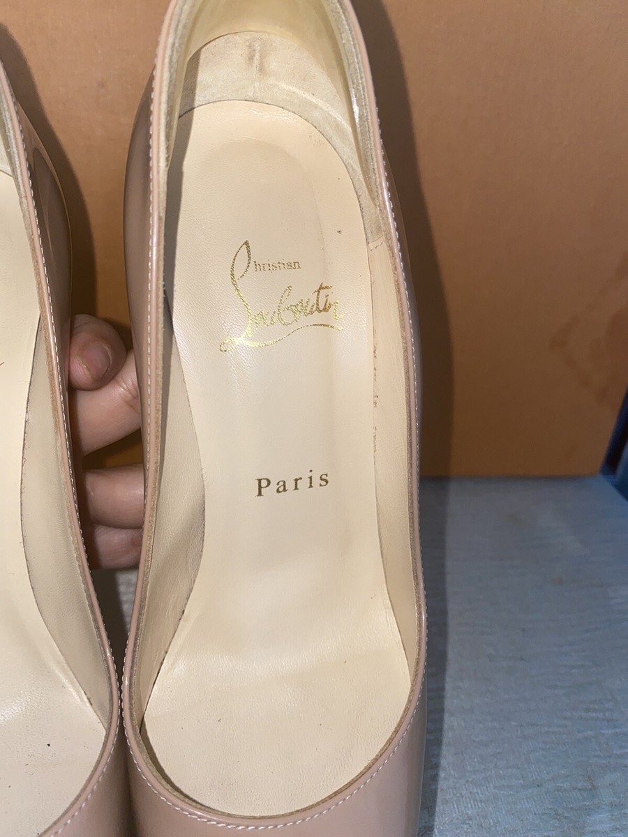 Christian Louboutin Beige Patent Leather Victoria Platform Pumps