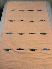 Vintage Aztec Handmade Navajo Woven Southwestern Pattern Wool  Fringe Rug Boho