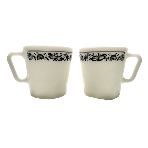 Pyrex Milchglas Altstadt blaue Zwiebelmuster 1410 Kaffeetassen 2er Set Tassen USA 22 Vintage - Bild 1 von 7