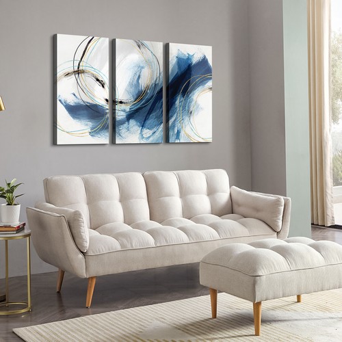 Blue Grey Abstract Canvas Wall Art, 3 Pieces, Ink Wall Decor for Home & Bedroom - Picture 2 of 5