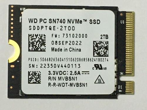 WD 2TB M.2 2230 SSD NVMe PCIe4x4 PC SN740 For Steam Deck ASUS ROG Flow X Laptop - Afbeelding 4 van 7