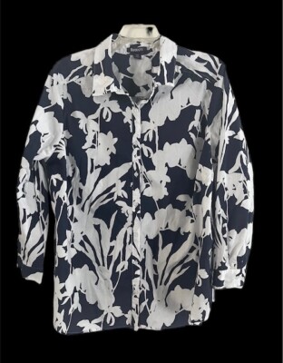 NWOT ROAMANS Womens Navy White Floral Blouse Shirt Top Tunic Plus Size 26W  26 W