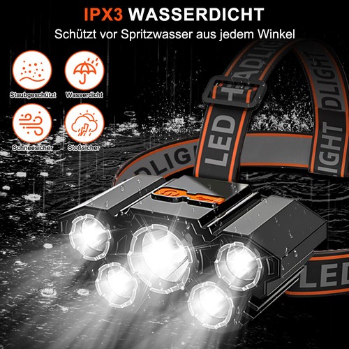 2X Kopflampe Stirnlampe LED Lampe Scheinwerfer Aufladbar & LICHT Akku 4-Modi DE - Bild 8 von 15