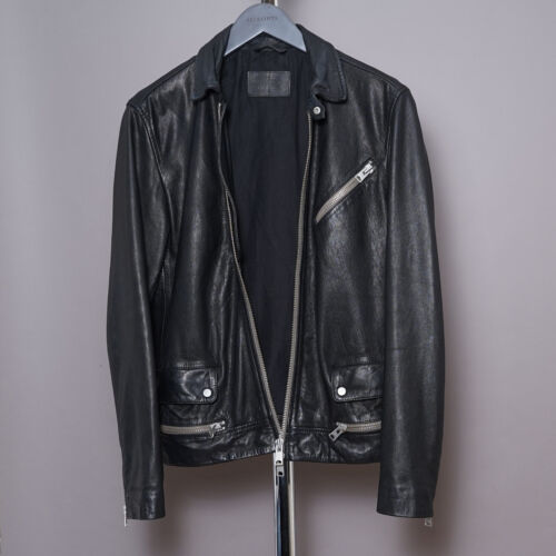 ALL SAINTS Leather Jacket XS Mens Black Biker Bomber Punk Rock BELMONT Celebrity - Picture 6 of 19