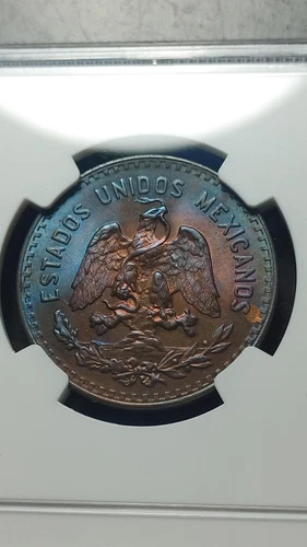 1934 Mo Mexico 5 Centavos NGC MS65 RB Pretty Blue Toning                    2523