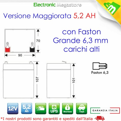 Batteria Ermetica ricaricabile al Piombo 12V 5.2Ah con connettore Faston 4.8 mm - Foto 8 di 8