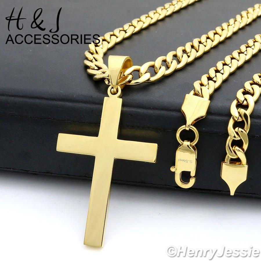 24 «МУЖЧИН из нержавеющей стали 6 мм позолоченный кубинский обочины цепочка простоя крест подвеска * P64 - Изображение 2 из 4