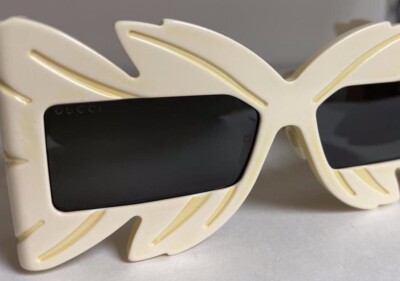 GUCCI 0429 Gold Ivory Leaf Oversized Mask Fashion Sunglasses