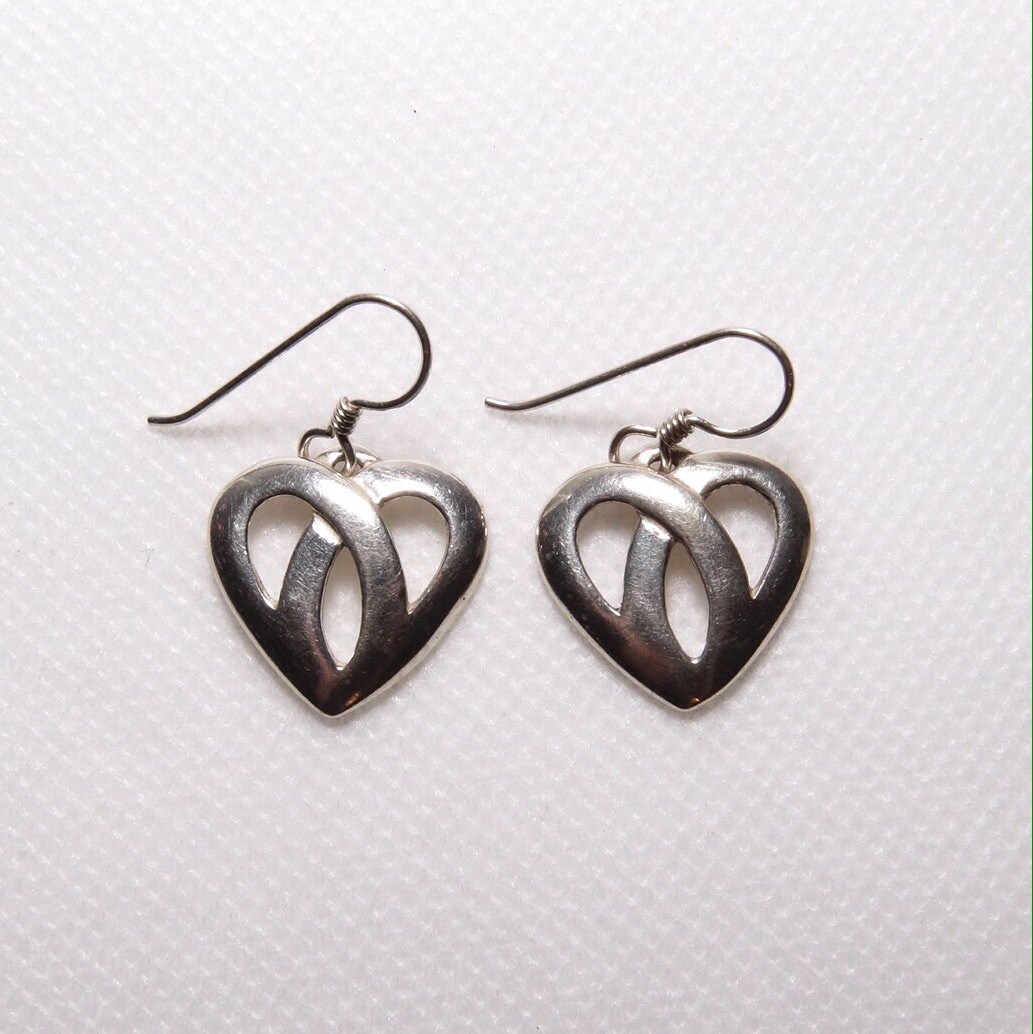 Vintage Sterling Silver Open Heart Earrings JV 1988 Hook Drop | eBay