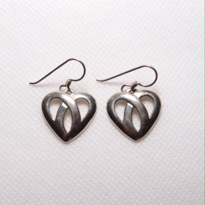 Vintage Sterling Silver Open Heart Earrings JV 1988 Hook Drop | eBay