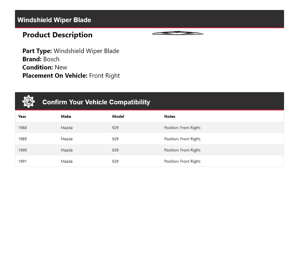 For 1988-1991 Mazda 929 Bosch Windshield Wiper Blade DirectConnect Front Right - Image 2 of 4