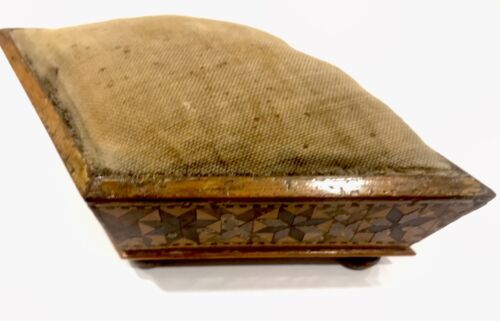 Antique Tunbridge Ware Pin cushion Large Diamond Shaped Sewing Pins Needles - Picture 5 of 6