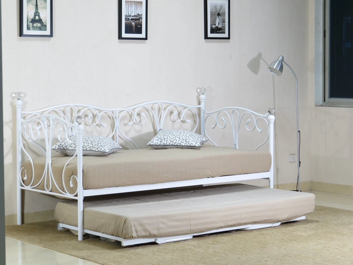 2ft6 3ft Day bed and Trundle with Crystal finials in Black or White