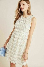 New Anthropologie Blue Tassel Priscilla Textured Mini Dress Size 12 MSRP: $160