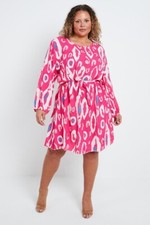 Brand New VIBRANT Bright Pink Mixed Print Summer Shift Dress ONE Size 24-26-28